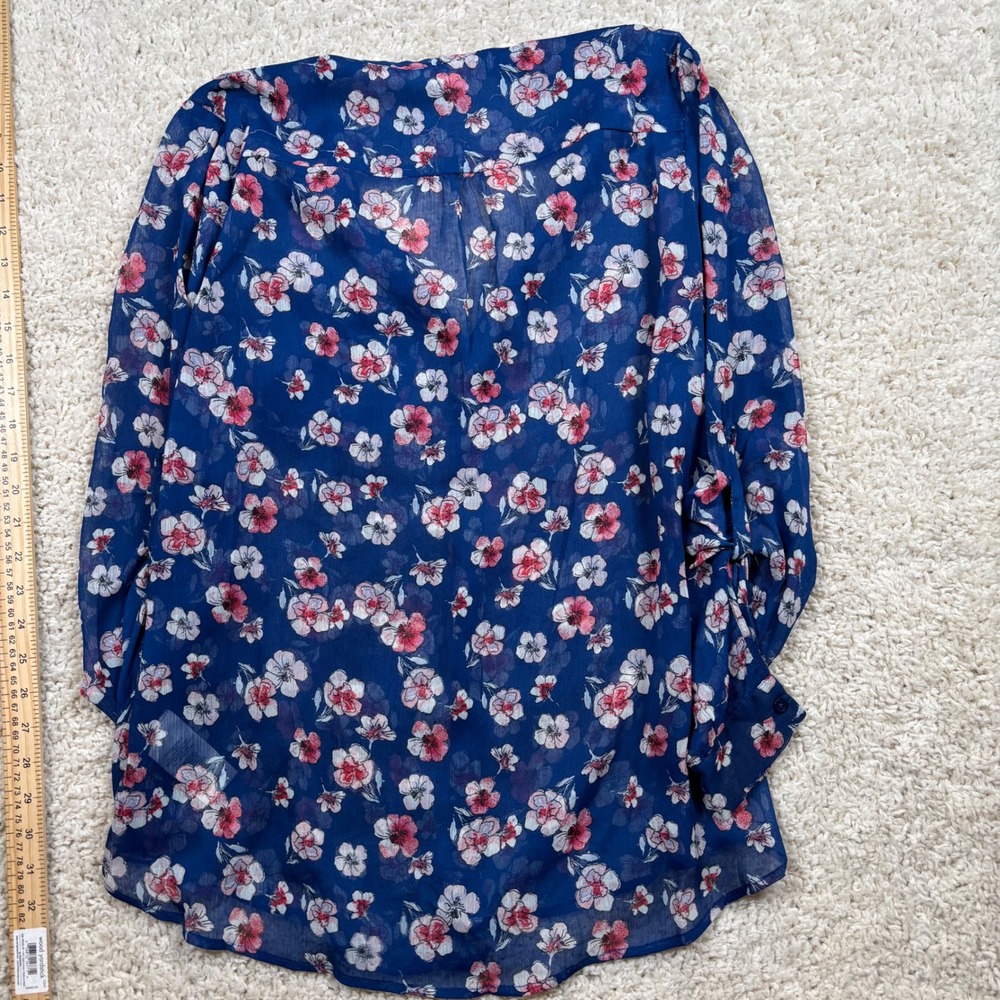KUT from the Kloth Blue Floral Button Down Roll Tab Blouse KT32169 Womens Large - Picture 7 of 7